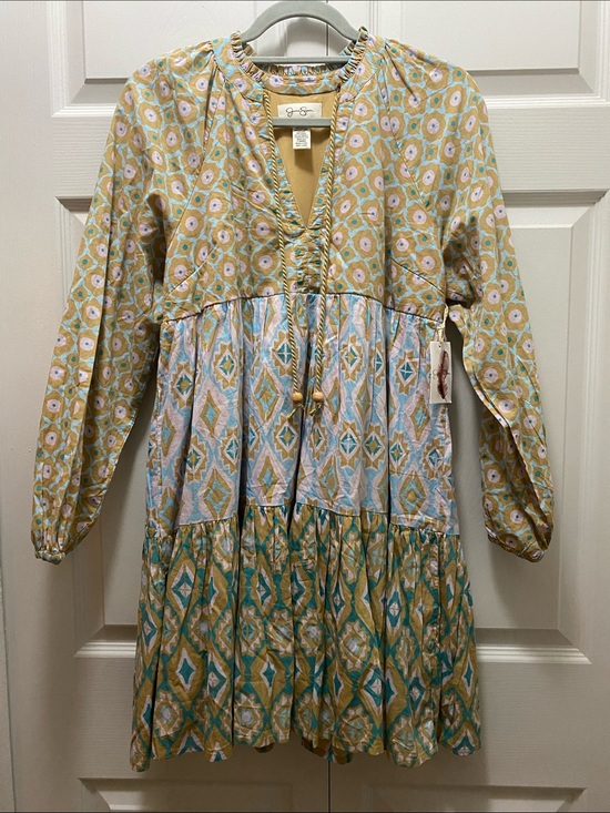 Jessica Simpson Dresses & Skirts - NWT Jessica Simpson Teal & White Patterned Tiered Mini Dress Size M 100% Cotton
